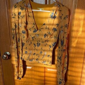 Gianni Bini Yellow Wrap Fitted Blouse
